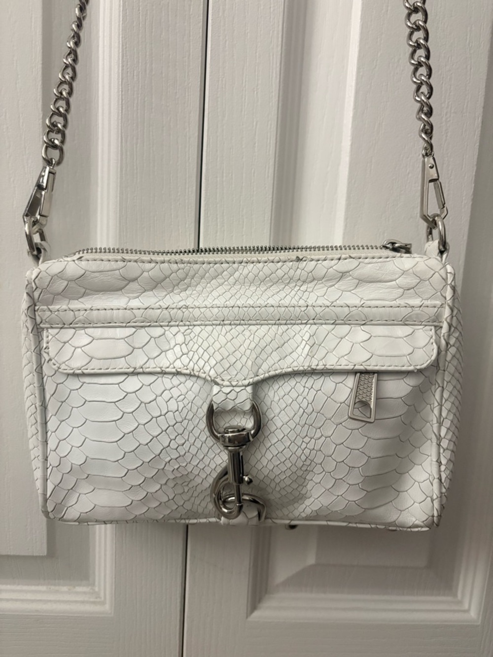 Rebecca Minkoff White MAC (morning after clutch) snakeskin Leather Crossbody Bag
